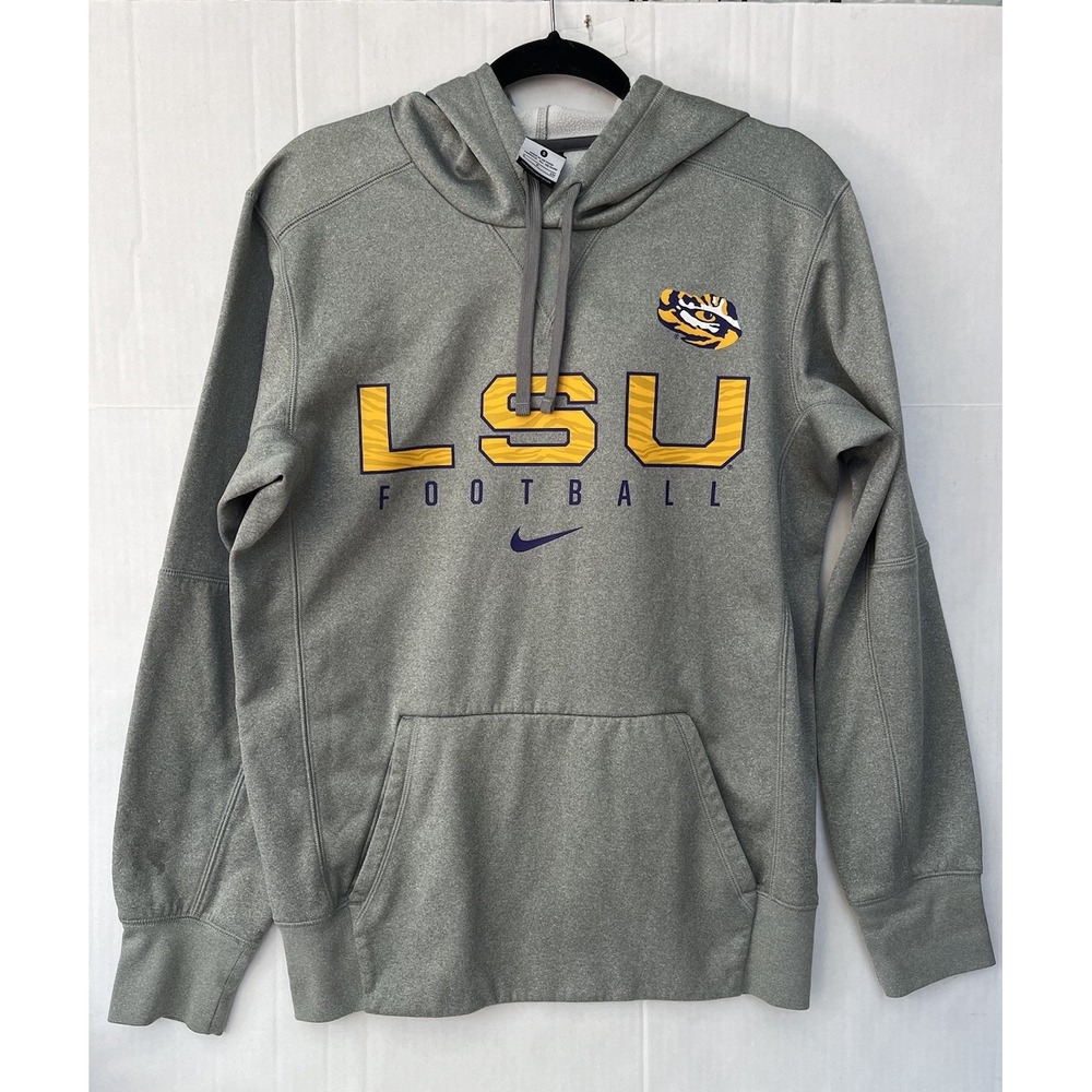 Nike LSU Tigers Basketball Hoodie Mens Small Gray THERMA-FIT Pullover